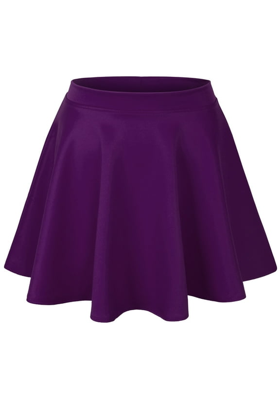 Womens Basic Solid Versatile Stretchy Flared Casual Skater Skirt