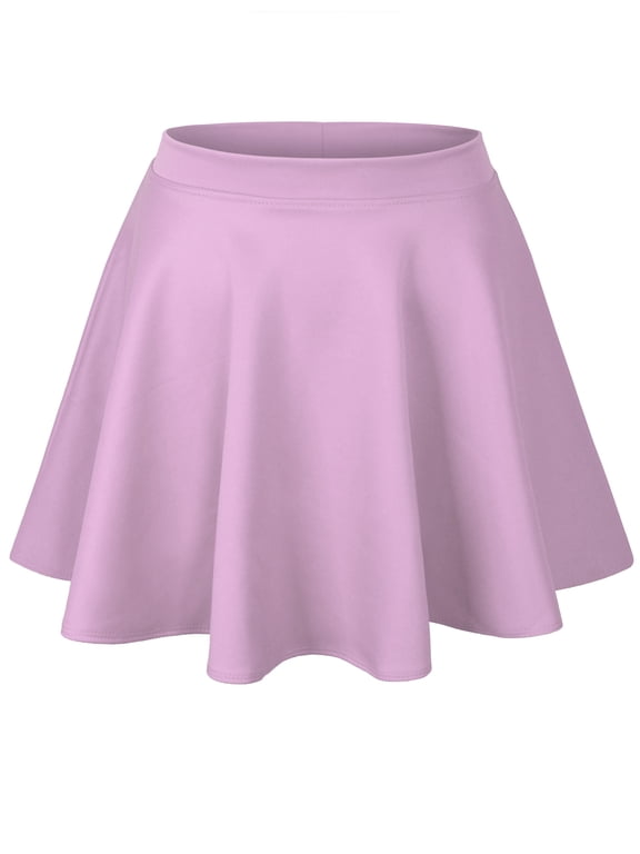 Womens Basic Solid Versatile Stretchy Flared Casual Skater Skirt