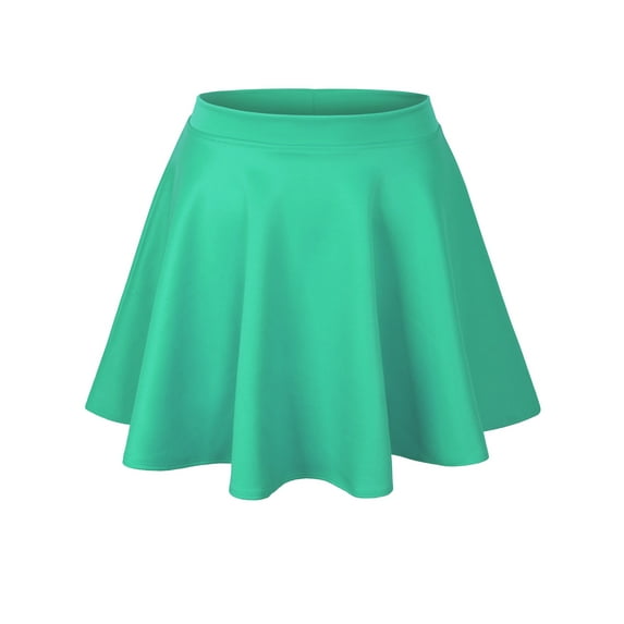 KOGMO Womens Basic Solid Versatile Stretchy Flared Casual Skater Skirt