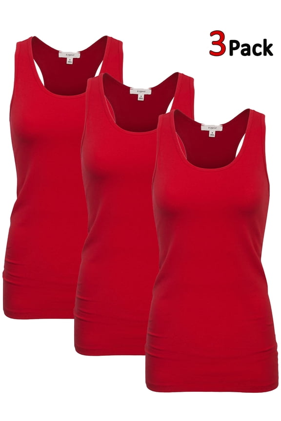 Womens Basic Stretchy Cotton Spandex Racerback Tank Top 3-Pack (S-XL)