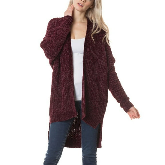 KOGMO Womens Casual Loose Fit Open Front High Low Chenille Sweater Cardigan