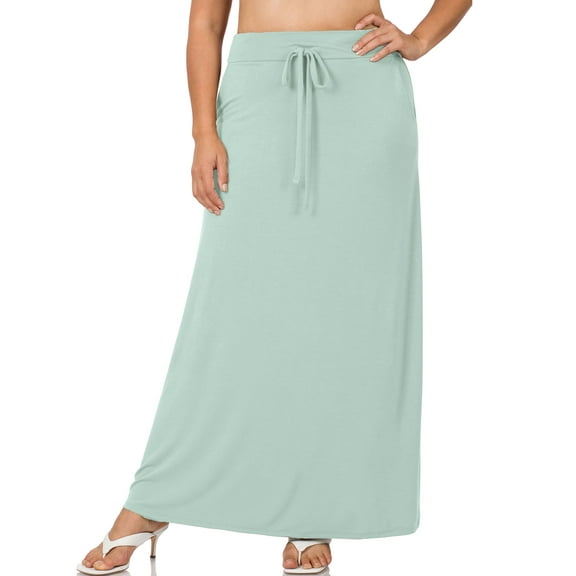 KOGMO Womens Casual Maxi Skirt with Waist Drawstring and Side Pockets (S-3X)
