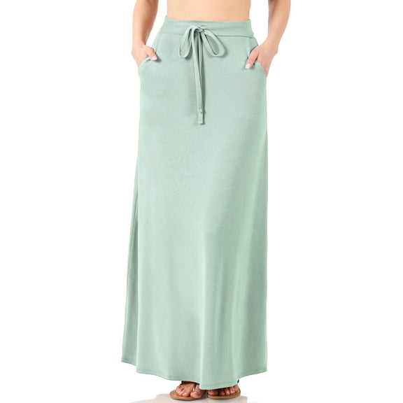 KOGMO Womens Casual Maxi Skirt with Waist Drawstring and Side Pockets (S-3X)