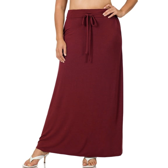 KOGMO Womens Casual Maxi Skirt with Waist Drawstring and Side Pockets (S-3X)