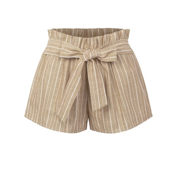 KOGMO Womens Casual Striped Summer Beach Shorts With Self Tie Bow
