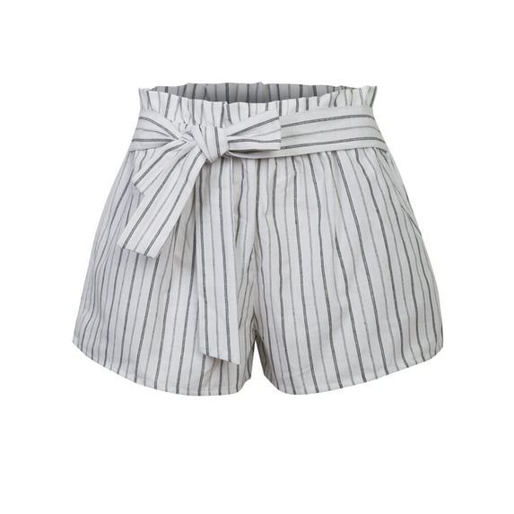 KOGMO Womens Casual Striped Summer Beach Shorts With Self Tie Bow