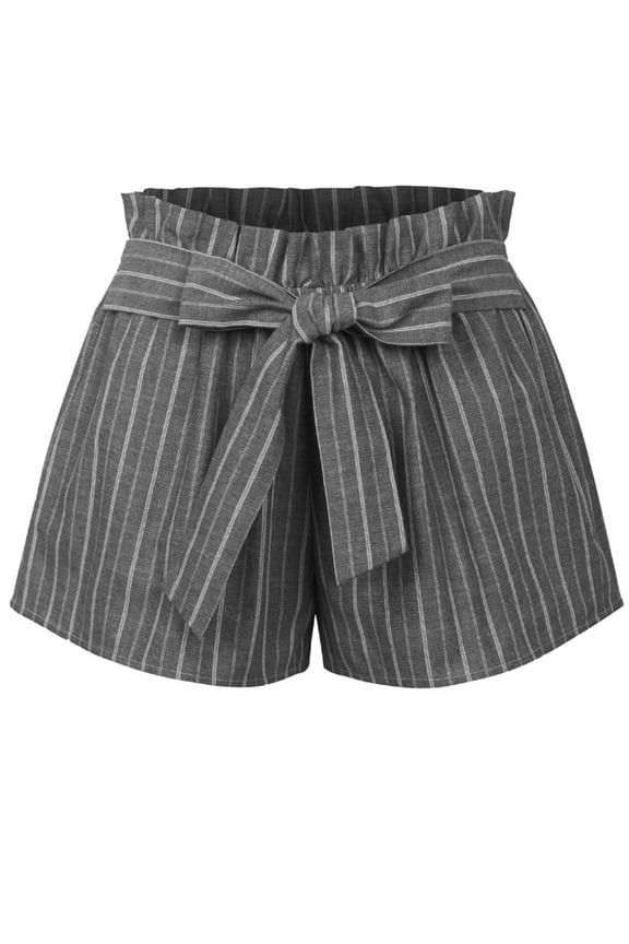 Womens Casual Striped Summer Beach Shorts With Self Tie Bow
