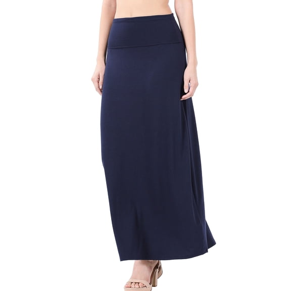 KOGMO Womens Classic Maxi Skirt with Foldable Wide Waistband (S-3X)