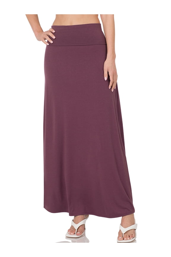 Womens Classic Maxi Skirt with Foldable Wide Waistband (S-3X)