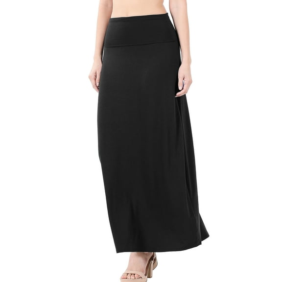 KOGMO Womens Classic Maxi Skirt with Foldable Wide Waistband (S-3X)