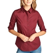 KOGMO Womens Classic Solid 3/4 Sleeve Button Down Blouse Dress Shirt
