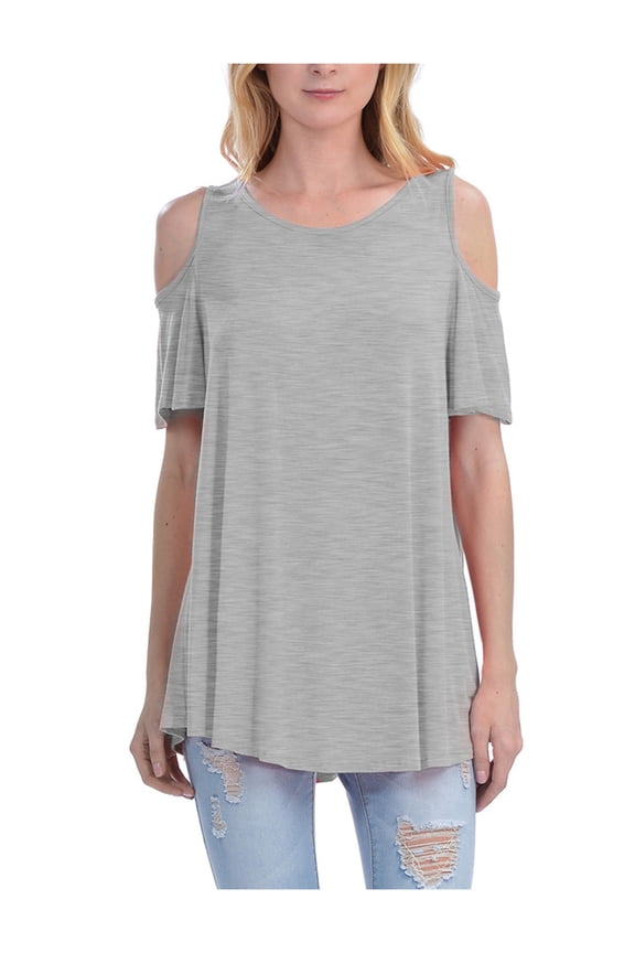 Womens Cold Shoulder Short Ruffle Sleeve Tunic Top