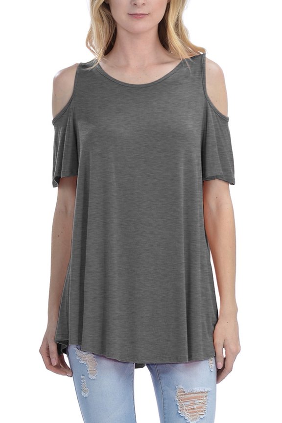 Womens Cold Shoulder Short Ruffle Sleeve Tunic Top