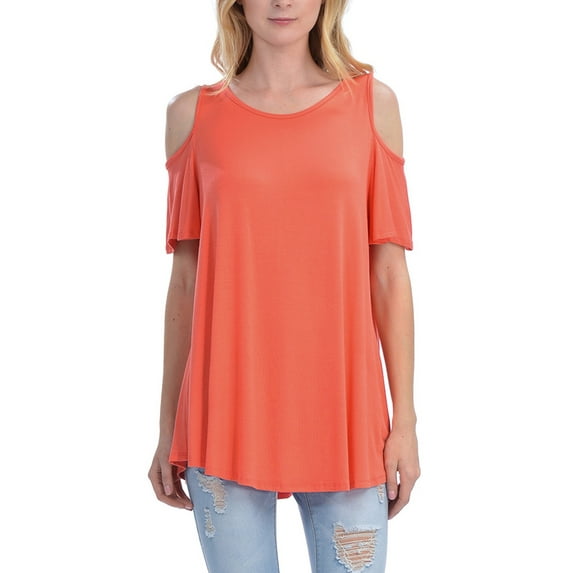 KOGMO Womens Cold Shoulder Short Ruffle Sleeve Tunic Top