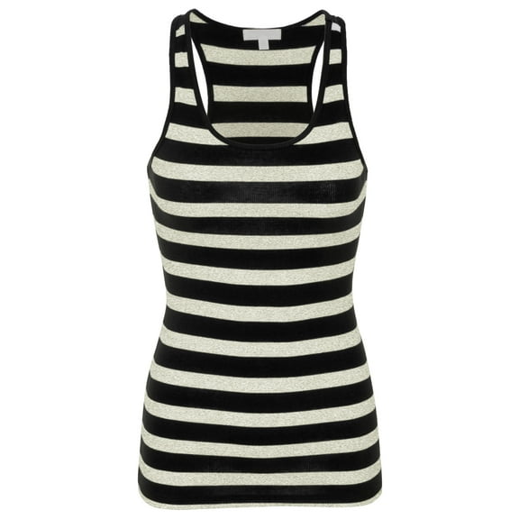 KOGMO Womens Cotton Stripe Ribbed Racerback Tank Top