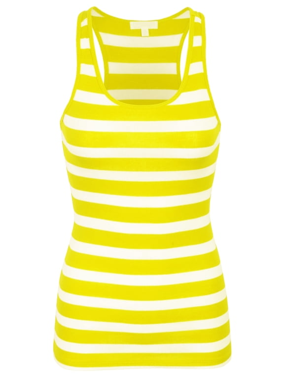 Womens Cotton Stripe Ribbed Racerback Tank Top