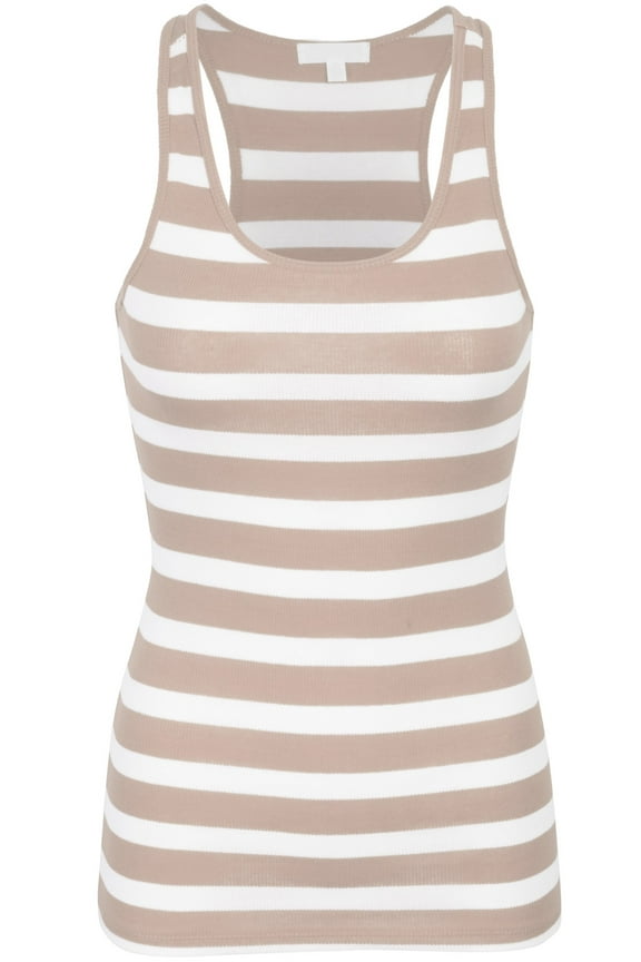 Womens Cotton Stripe Ribbed Racerback Tank Top