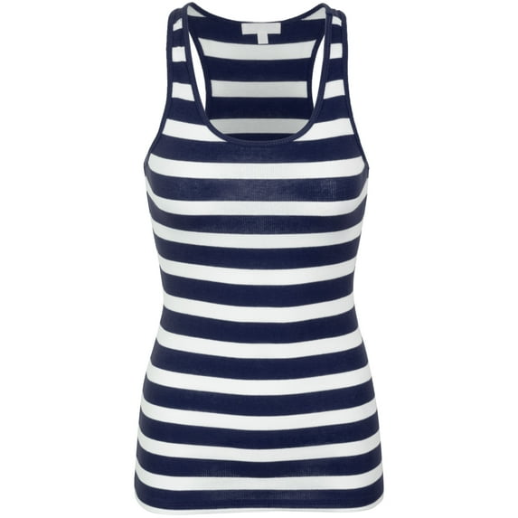 KOGMO Womens Cotton Stripe Ribbed Racerback Tank Top
