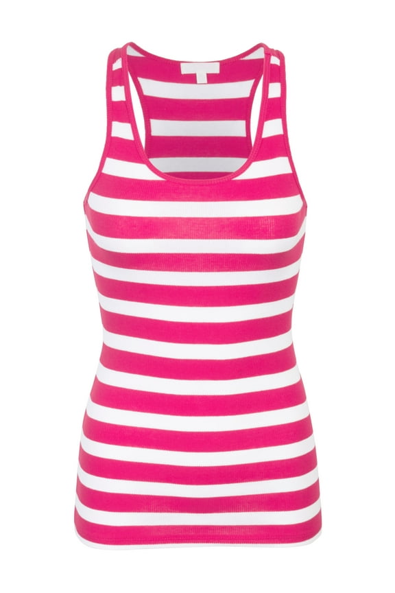 Womens Cotton Stripe Ribbed Racerback Tank Top