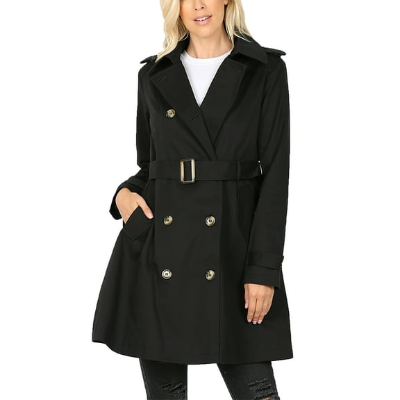 KOGMO Womens Double Breasted Trench Coat Jacket with Waist Belt
