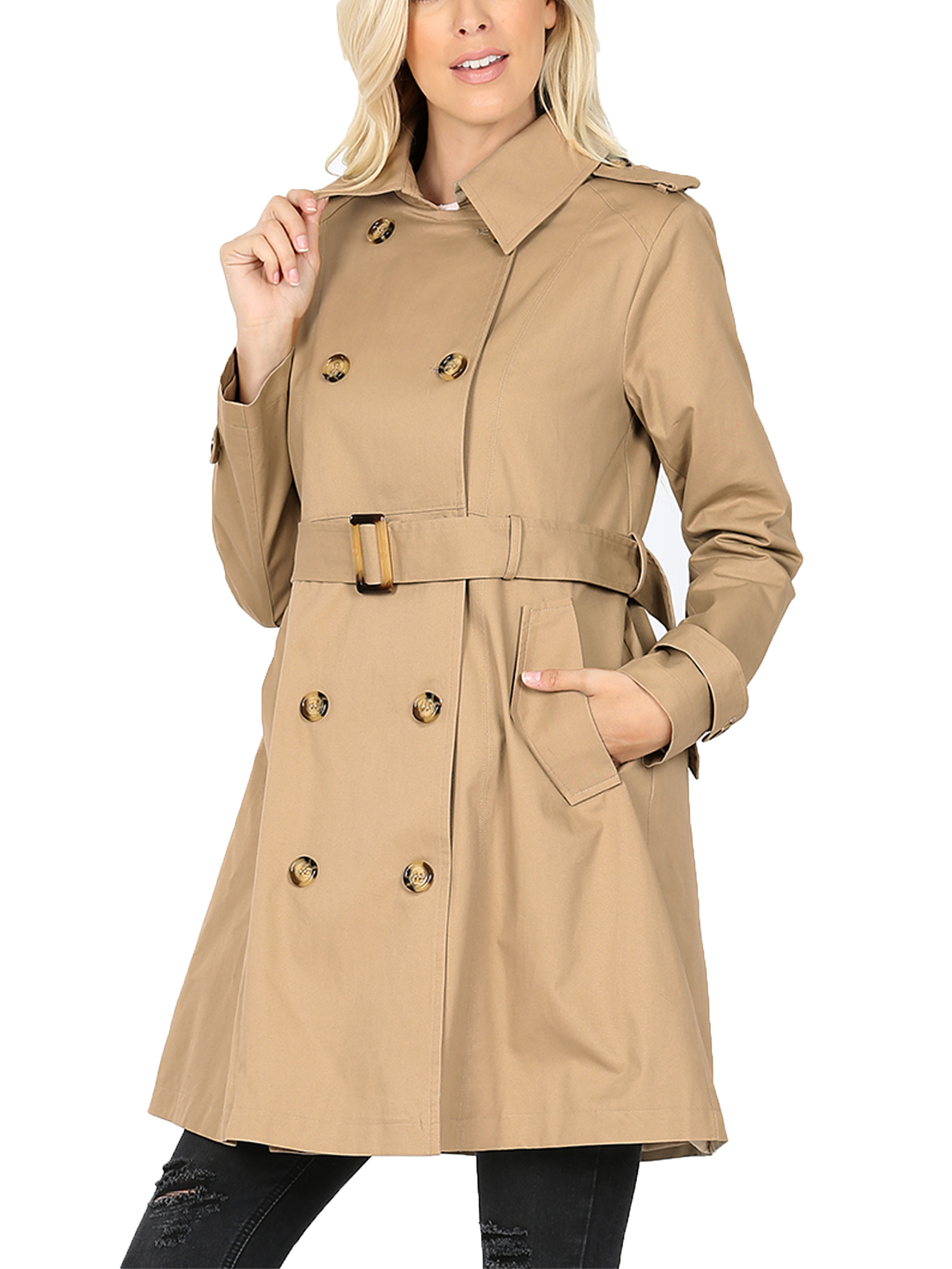 KOGMO Womens Double Breasted Trench Coat Jacket with Waist Belt - image 1 of 5