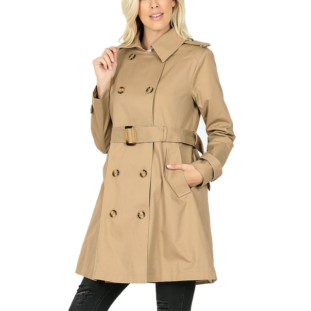 KOGMO Womens Double Breasted Trench Coat Jacket with Waist Belt