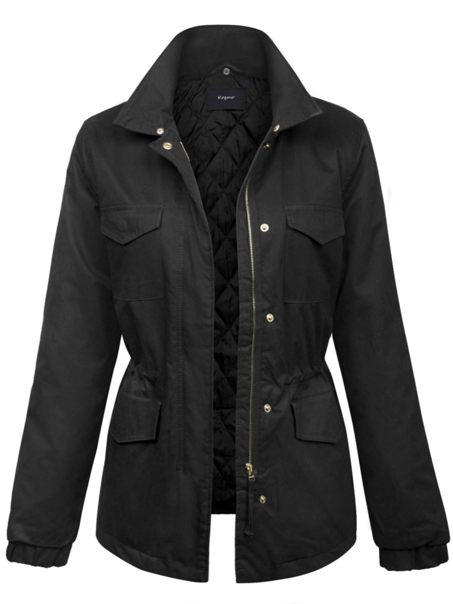 KOGMO Womens Fully Lined Zip Up Anorak Jacket Detachable Faux Fur Trim