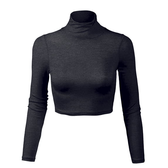 KOGMO Womens Lightweight Fitted Long Sleeve Turtleneck Crop Top with Stretch