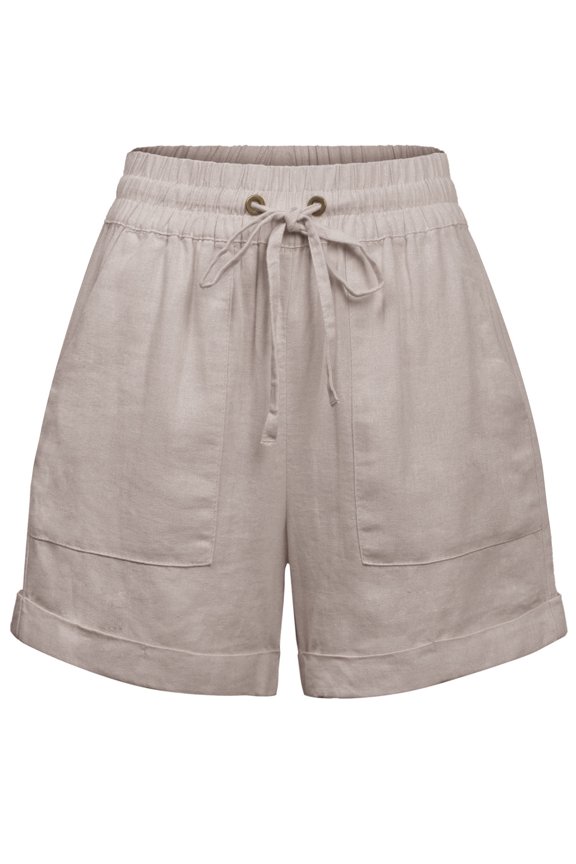 Womens Lightweight Linen Shorts with Drawstring and Pockets