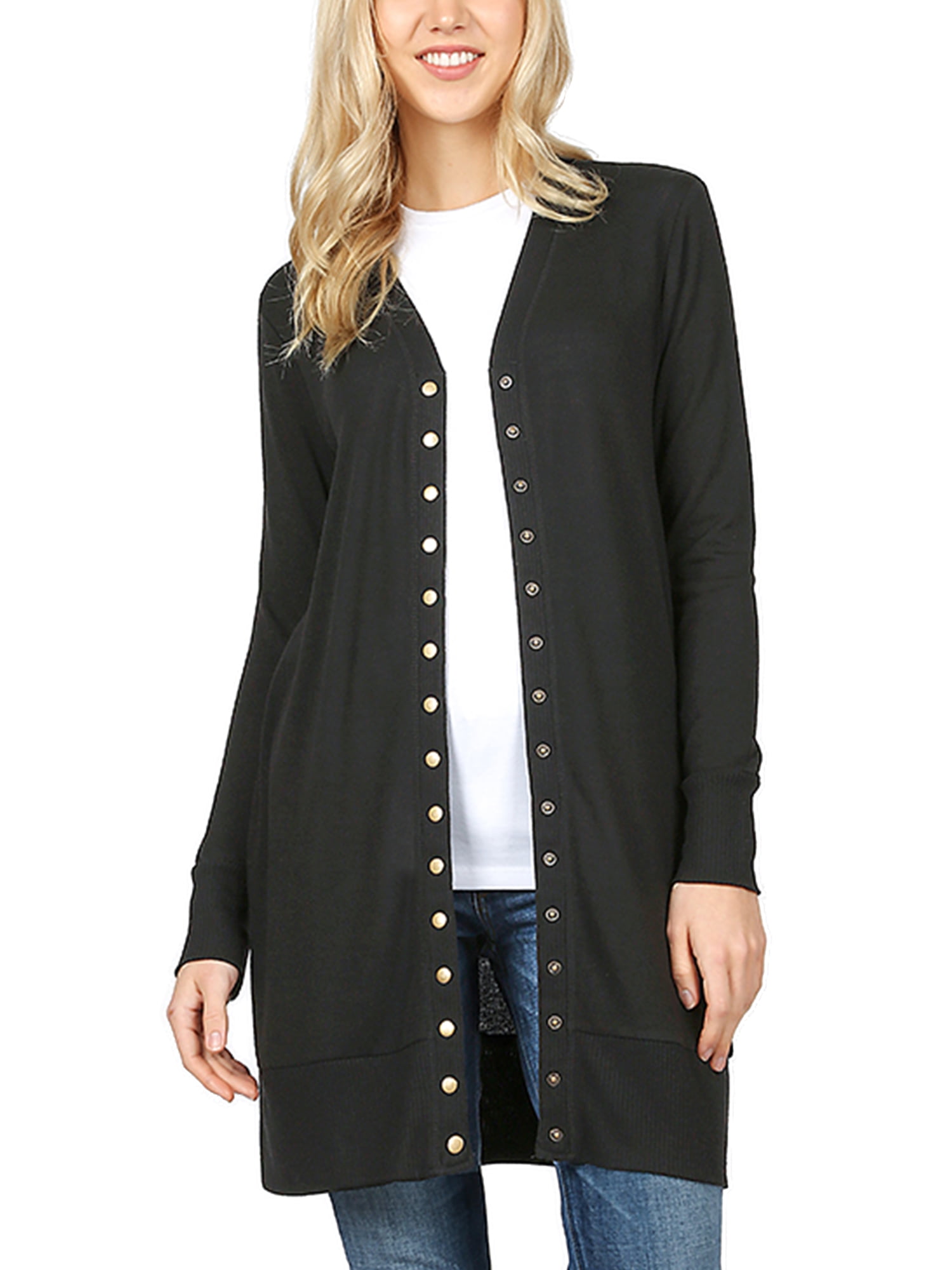 KOGMO Womens Long Knit Cardigan Sweater with Snap Buttons