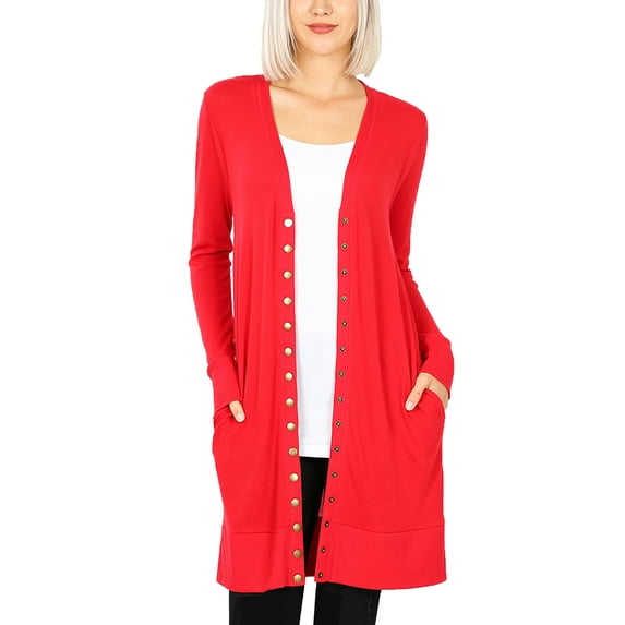 KOGMO Womens Long Knit Cardigan Sweater with Snap Buttons