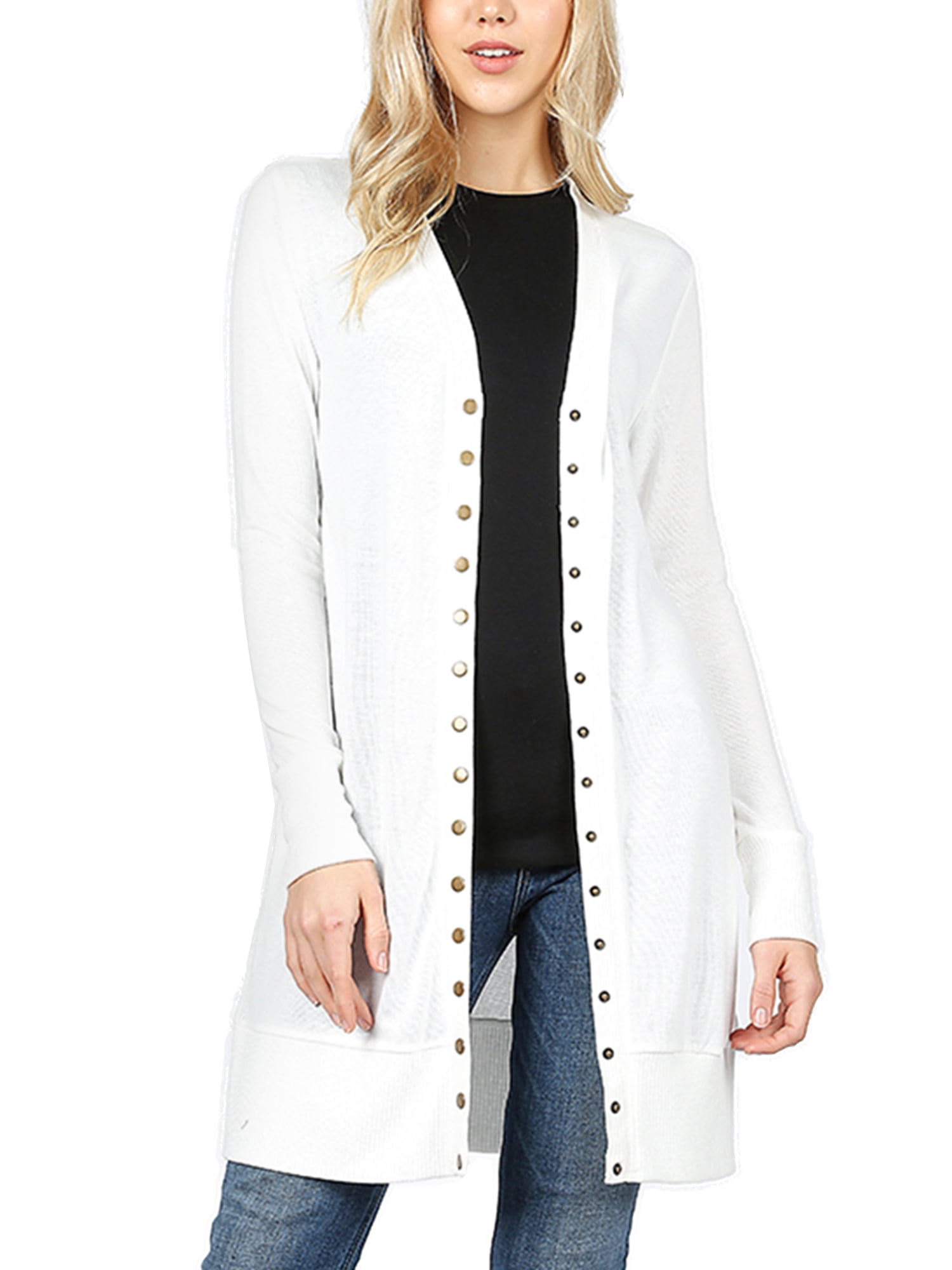 KOGMO Womens Long Knit Cardigan Sweater with Snap Buttons