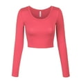 thumbnail image 1 of KOGMO Womens Long Sleeve Crop Top Solid Round Neck T Shirt, 1 of 8
