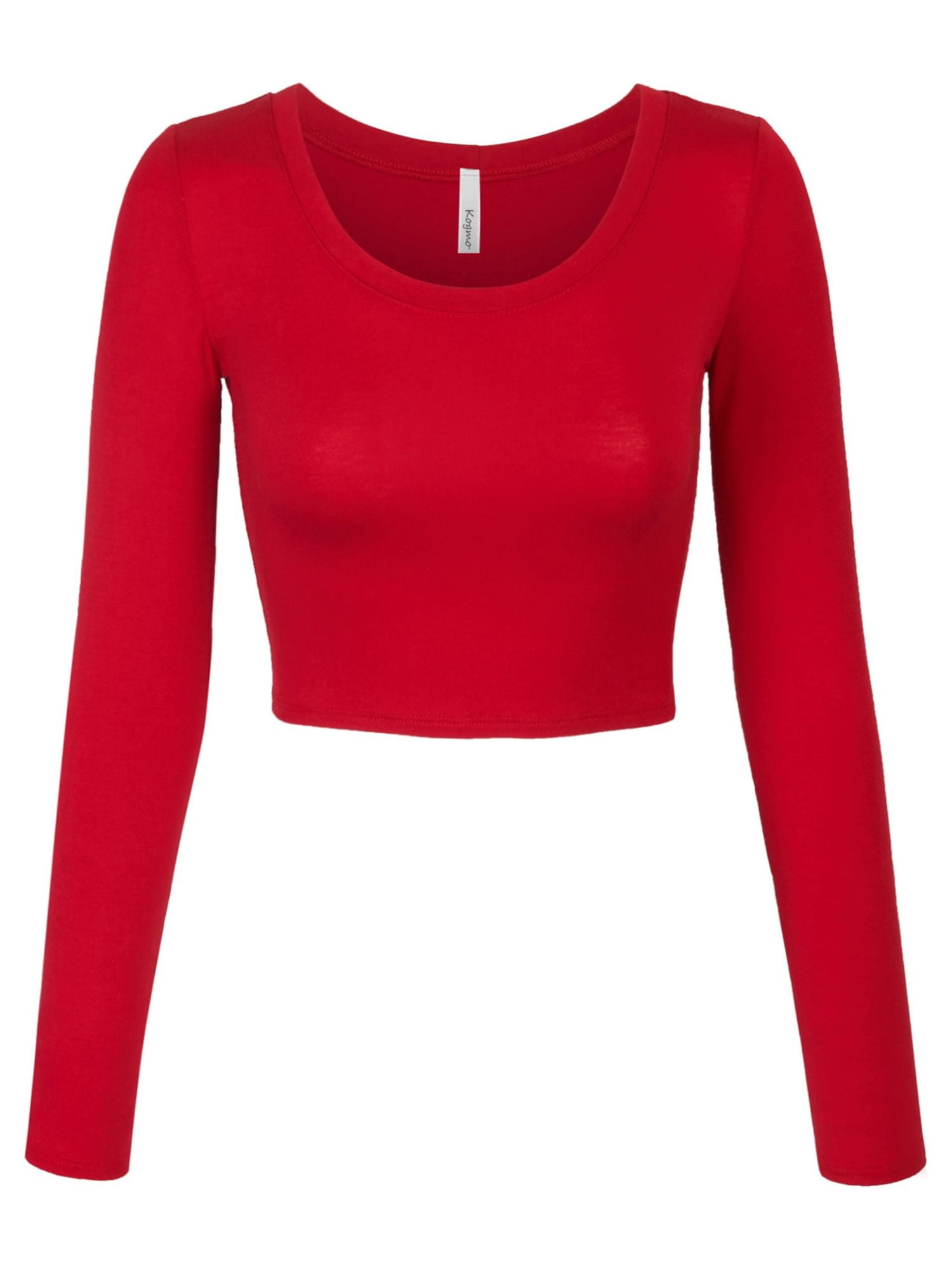 Round Neck Long Sleeve Cropped T-Shirt