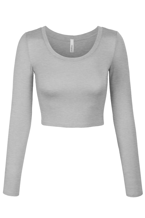 Womens Long Sleeve Crop Top Solid Round Neck T Shirt