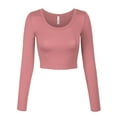 thumbnail image 1 of KOGMO Womens Long Sleeve Crop Top Solid Round Neck T Shirt, 1 of 8