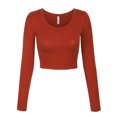 thumbnail image 1 of KOGMO Womens Long Sleeve Crop Top Solid Round Neck T Shirt, 1 of 8