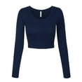 thumbnail image 1 of KOGMO Womens Long Sleeve Crop Top Solid Round Neck T Shirt, 1 of 8