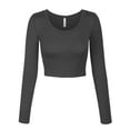 thumbnail image 1 of KOGMO Womens Long Sleeve Crop Top Solid Round Neck T Shirt, 1 of 8