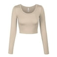 thumbnail image 1 of KOGMO Womens Long Sleeve Crop Top Solid Round Neck T Shirt, 1 of 8