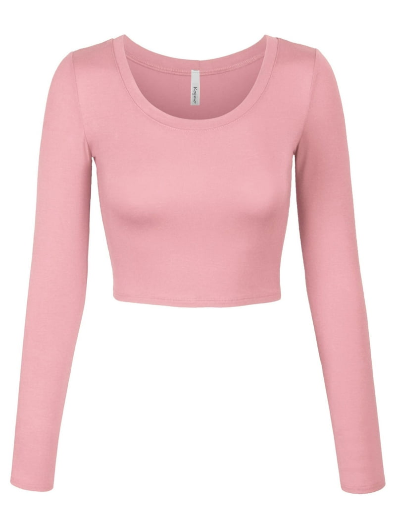 kaho KOGMO Womens Solid Plain T-Shirt, Long Sleeve, Round Neck