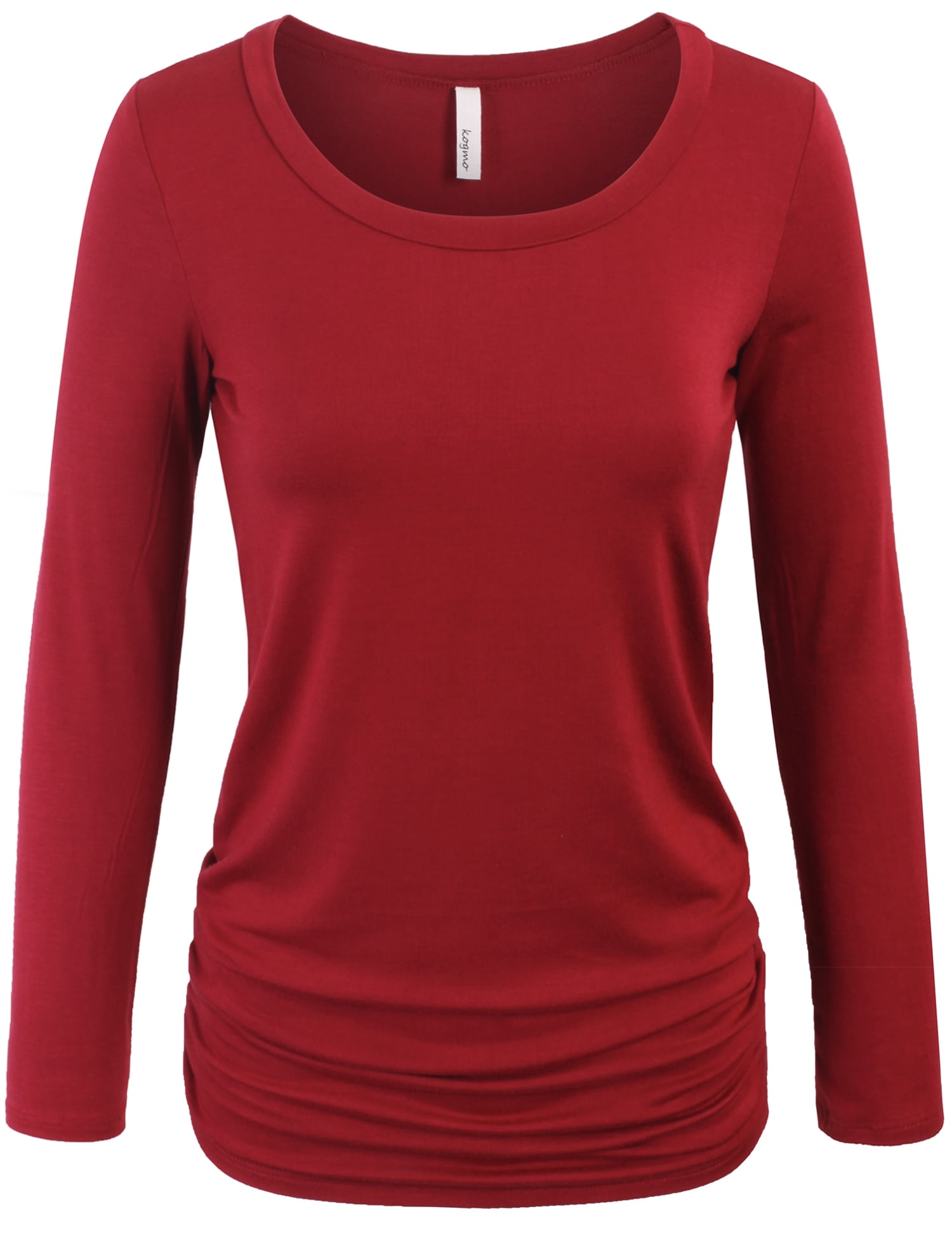 Womens Long Sleeve Solid Basic Drape Top Side Shirring Tunic (S-3X)