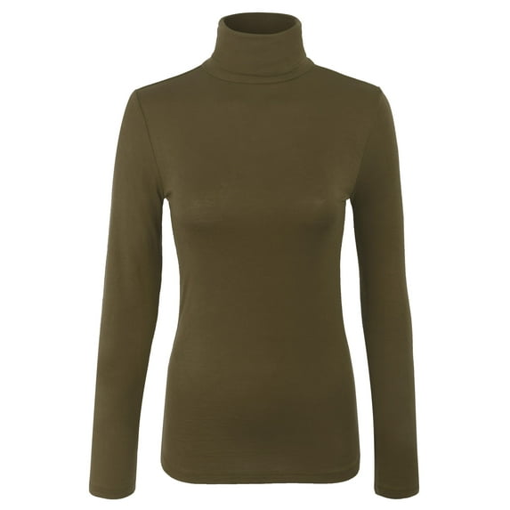KOGMO Womens Long Sleeve Solid Basic Fitted Turtleneck Shirt