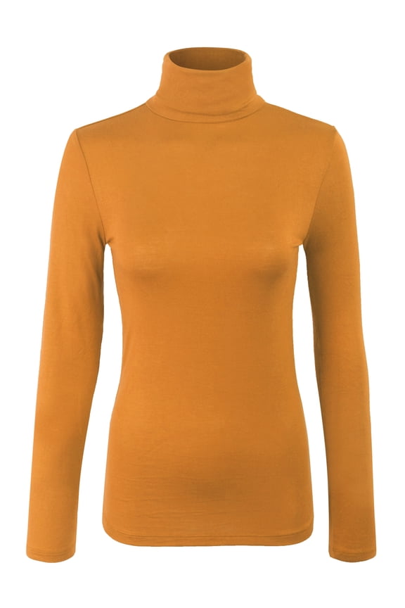 Womens Long Sleeve Solid Basic Fitted Turtleneck Shirt