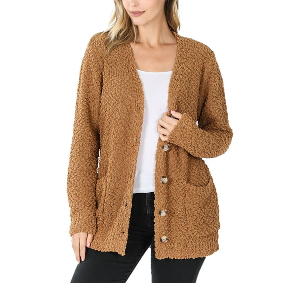 KOGMO Womens Popcorn Sweater Cardigans with Buttons and Pockets