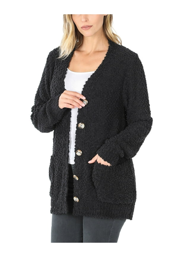 Womens Popcorn Sweater Cardigans with Buttons and Pockets