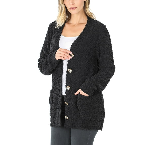 KOGMO Womens Popcorn Sweater Cardigans with Buttons and Pockets