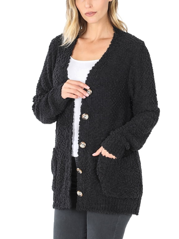 Womens Popcorn Sweater Cardigans with Buttons and Pockets