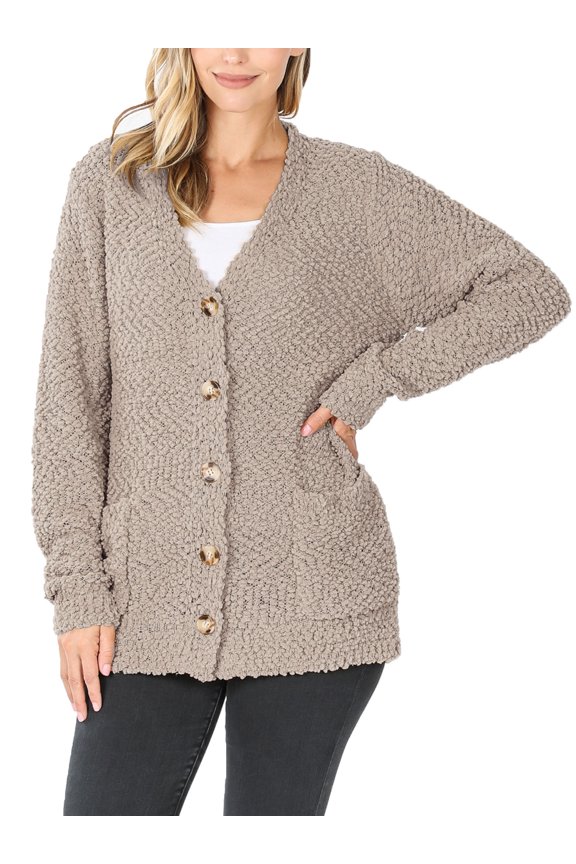 Womens Popcorn Sweater Cardigans with Buttons and Pockets