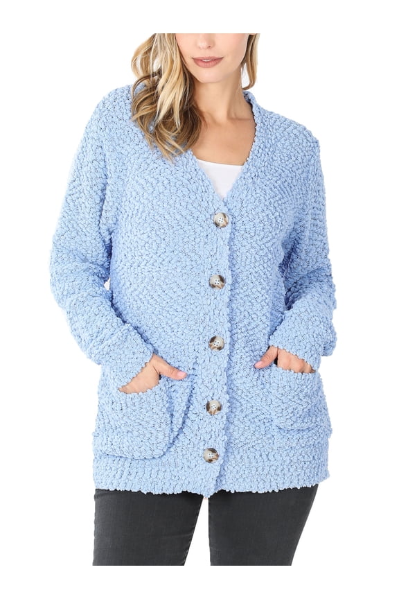 Womens Popcorn Sweater Cardigans with Buttons and Pockets